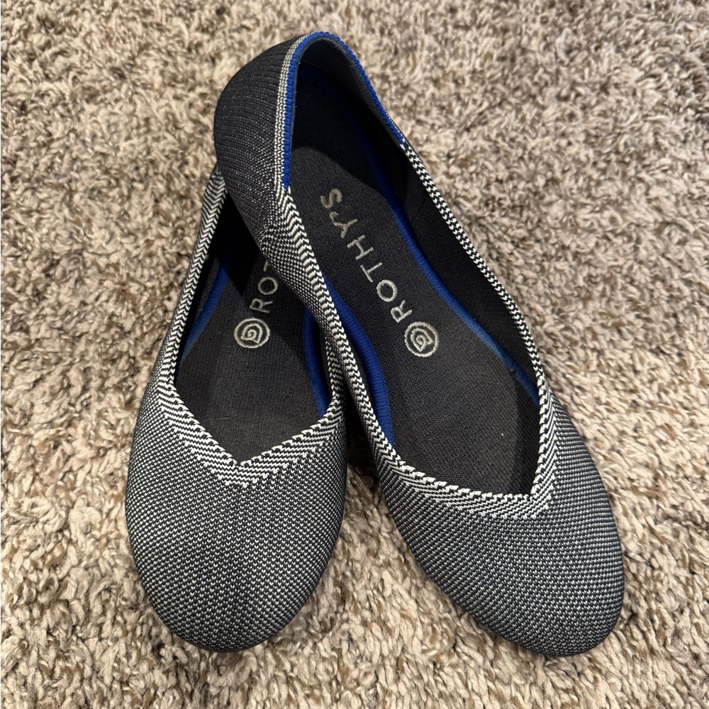 Rothy's Black and White Grey Birdseye Round Toe Women's Shoes Flats 8.5
